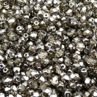 50 Pcs 4mm Firepolished Round Czech Glass Beads -Glossy Iridescent Black  Chrome